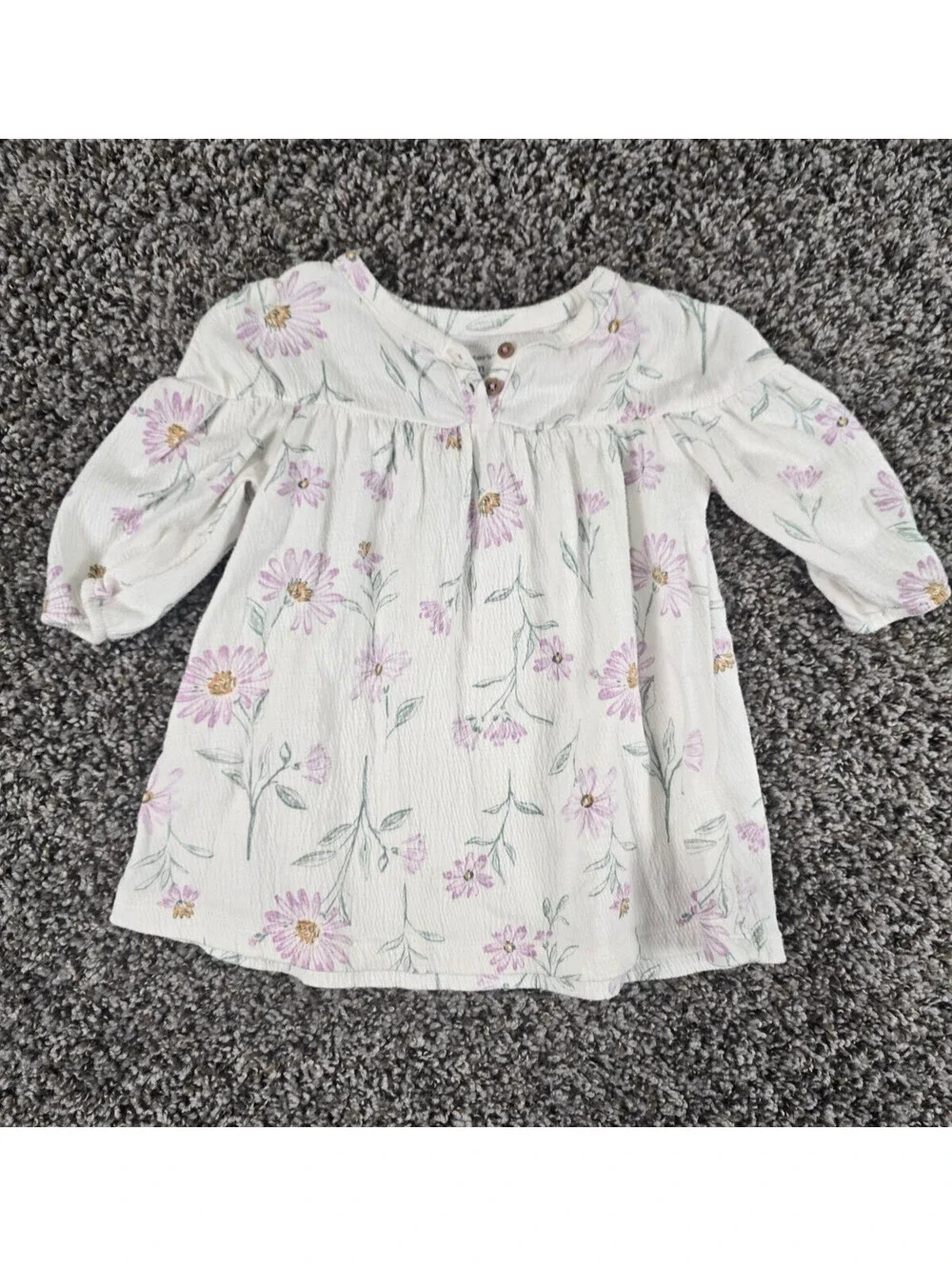 Carters Baby Girls Sz 9M Long Sleeve Gauzy Dress White Purple Floral